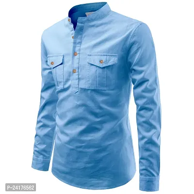 Reliable Blue Cotton Solid Short Length Kurta For Men-thumb0