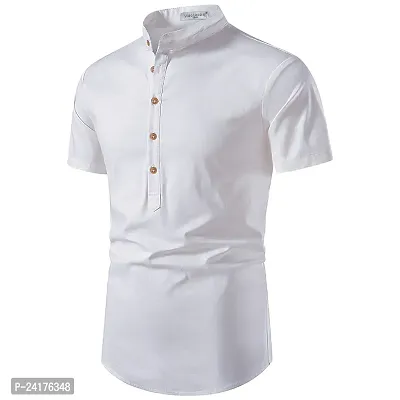 Reliable White Cotton Solid Short Length Kurta For Men-thumb2