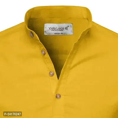 Reliable Yellow Cotton Solid Short Length Kurta For Men-thumb4