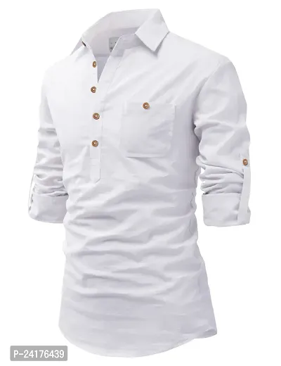 Reliable White Cotton Solid Short Length Kurta For Men-thumb0