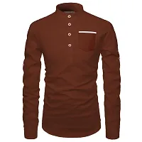 Reliable Golden Cotton Solid Short Length Kurta For Men-thumb2