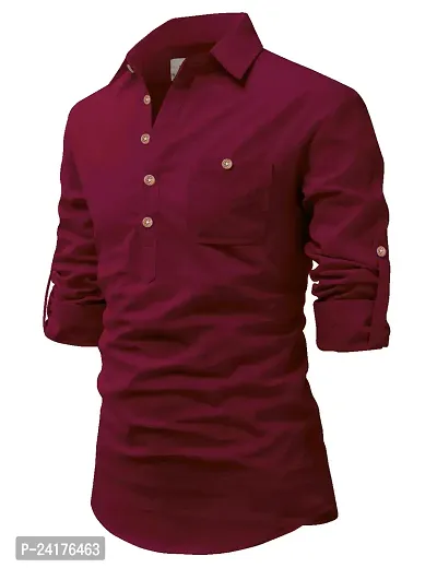 Reliable Maroon Cotton Solid Short Length Kurta For Men