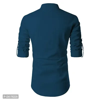 Reliable Blue Cotton Solid Short Length Kurta For Men-thumb2