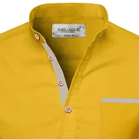 Reliable Yellow Cotton Solid Short Length Kurta For Men-thumb4