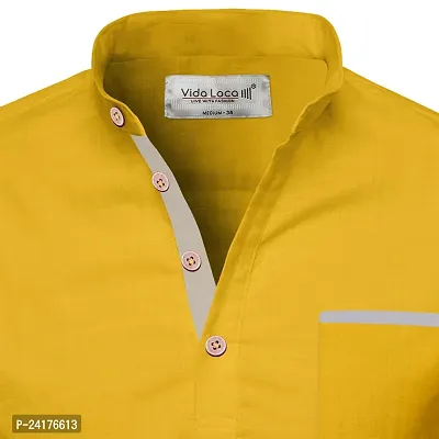 Reliable Yellow Cotton Solid Short Length Kurta For Men-thumb5