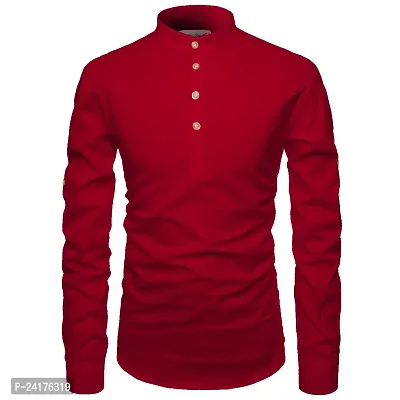 Reliable Red Cotton Solid Short Length Kurta For Men-thumb3