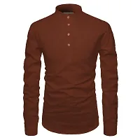 Reliable Brown Cotton Solid Short Length Kurta For Men-thumb1