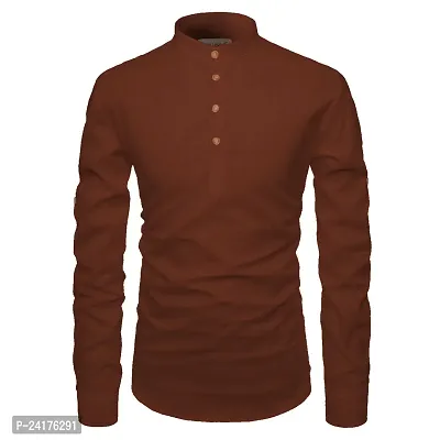 Reliable Brown Cotton Solid Short Length Kurta For Men-thumb2