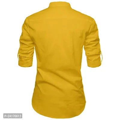 Reliable Yellow Cotton Solid Short Length Kurta For Men-thumb2