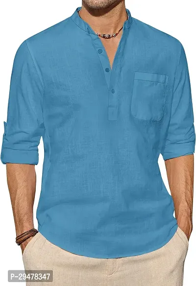 Reliable Cotton Blend Solid Short Length Kurta For Men-thumb0