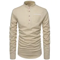 Reliable Beige Cotton Solid Short Length Kurta For Men-thumb2