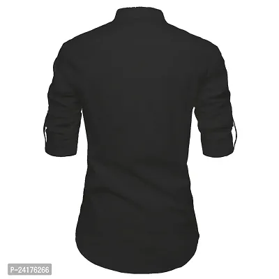 Reliable Black Cotton Solid Short Length Kurta For Men-thumb2