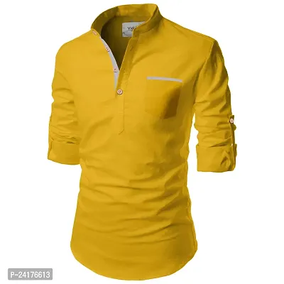 Reliable Yellow Cotton Solid Short Length Kurta For Men