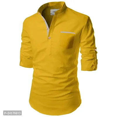 Reliable Yellow Cotton Solid Short Length Kurta For Men-thumb0