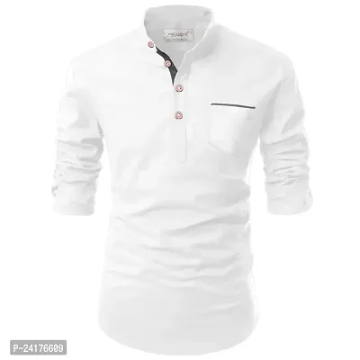 Reliable White Cotton Solid Short Length Kurta For Men