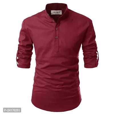 Reliable Maroon Cotton Solid Short Length Kurta For Men