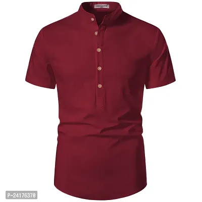 Reliable Maroon Cotton Solid Short Length Kurta For Men-thumb0