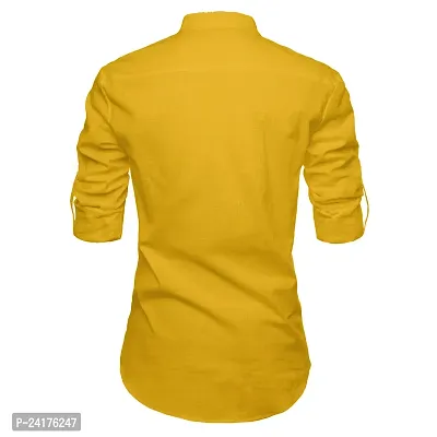 Reliable Yellow Cotton Solid Short Length Kurta For Men-thumb2