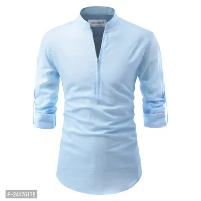 Reliable Blue Cotton Solid Short Length Kurta For Men-thumb0