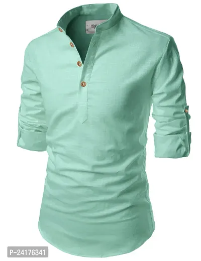 Reliable Green Cotton Solid Short Length Kurta For Men