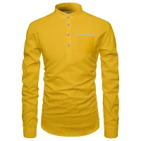 Reliable Yellow Cotton Solid Short Length Kurta For Men-thumb3