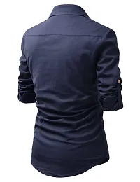 Reliable Navy Blue Cotton Solid Short Length Kurta For Men-thumb1