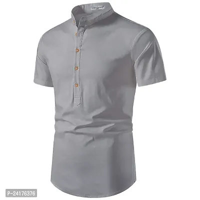 Reliable Grey Cotton Solid Short Length Kurta For Men-thumb2