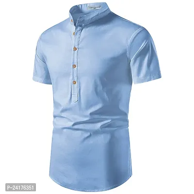 Reliable Blue Cotton Solid Short Length Kurta For Men-thumb2