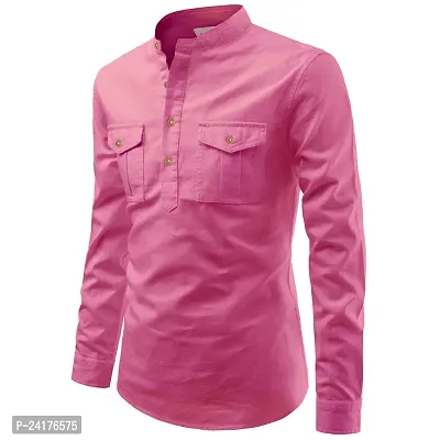 Reliable Peach Cotton Solid Short Length Kurta For Men