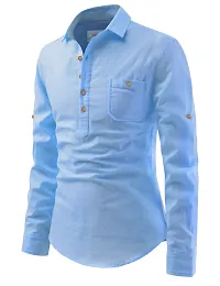 Reliable Blue Cotton Solid Short Length Kurta For Men-thumb2