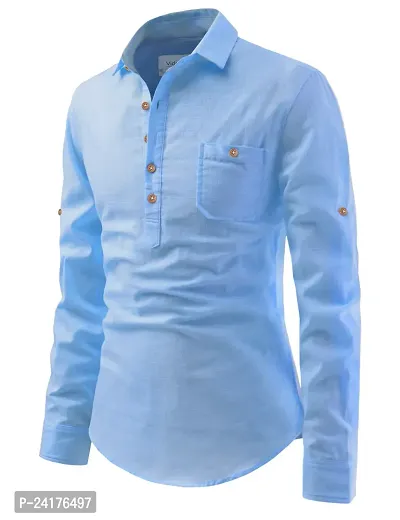 Reliable Blue Cotton Solid Short Length Kurta For Men-thumb3