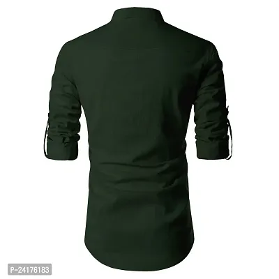 Reliable Green Cotton Solid Short Length Kurta For Men-thumb2