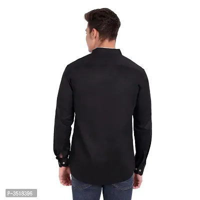 Men's Black Cotton Solid Long Sleeves Slim Fit Casual Shirt-thumb2