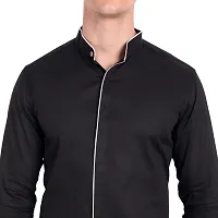 Men's Black Cotton Solid Long Sleeves Slim Fit Casual Shirt-thumb2