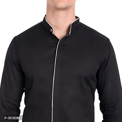 Men's Black Cotton Solid Long Sleeves Slim Fit Casual Shirt-thumb3