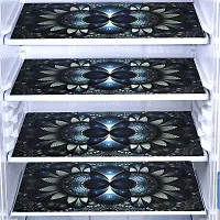 FRC Decor Black Floral Printed(Chakri Mat) Refrigerator Cover 6 Piece Combo - 1 Decorative Top Cover(39 X 21 Inches) +1 Handle Covers(12 X 6 Inches) + 4 Fridge Mats(11.5 X 17.5 Inches) - Standard Size-thumb1