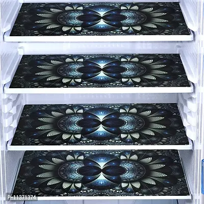 FRC Decor Black Floral Printed(Chakri Mat) Refrigerator Cover 6 Piece Combo - 1 Decorative Top Cover(39 X 21 Inches) +1 Handle Covers(12 X 6 Inches) + 4 Fridge Mats(11.5 X 17.5 Inches) - Standard Size-thumb2