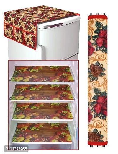 FRC DECOR Yellow Apple Printed Refrigerator Cover 6 Piece Combo - 1 Decorative Top Cover(39 X 21 Inches) +1 Handle Covers(12 X 6 Inches) + 4 Fridge Mats(11.5 X 17.5 Inches) - Standard Size-thumb0