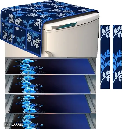 FRC DECOR Blue Box Printed Refrigerator Cover 7 Piece Combo - 1 Decorative Top Cover(39 X 21 Inches) +2 Handle Covers(12 X 6 Inches) + 4 Fridge Mats(11.5 X 17.5 Inches) - Standard Size-thumb0