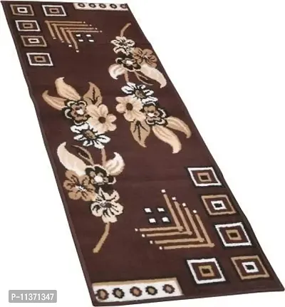 Mee Pra Polyproplyene Anti Skid Runner Carpet Rug, 50 * 150cms (Brown Flower Design)-thumb4