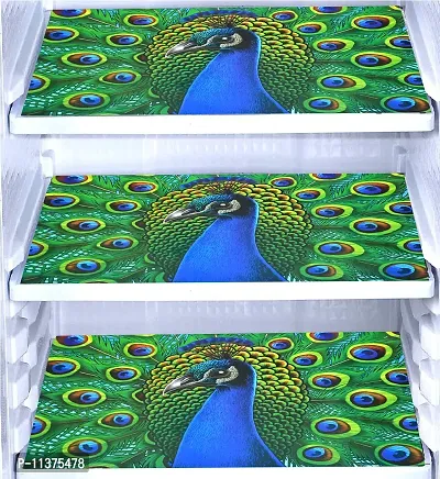 FRC DECOR Full Peacock Printed Refrigerator Cover 6 Piece Combo - 1 Decorative Top Cover(39 X 21 Inches) +1 Handle Covers(12 X 6 Inches) + 4 Fridge Mats(11.5 X 17.5 Inches) - Standard Size-thumb2