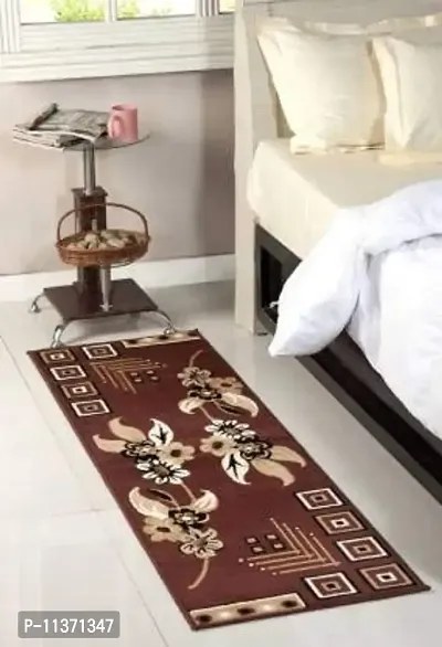Mee Pra Polyproplyene Anti Skid Runner Carpet Rug, 50 * 150cms (Brown Flower Design)-thumb0