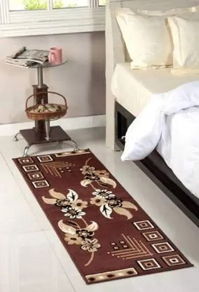 Mee Pra Polyproplyene Anti Skid Runner Carpet Rug, 50 * 150cms (Brown Flower Design)