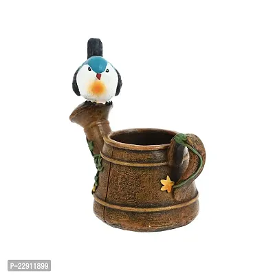 ANTIQ WORLD Resin Pots Watering Bucket with Bird Brown Color Beauty Enhancer Design  Planter Unique Design Succulent Pots polyresin Pot Imported Without Plant-thumb2