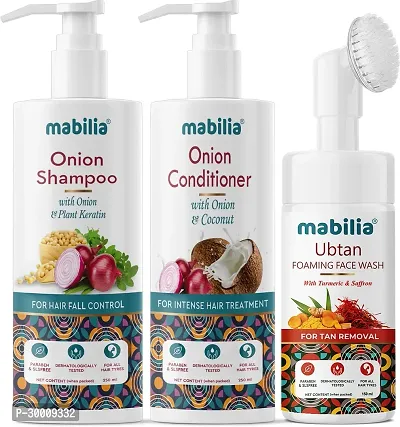 Mabilia Hair Care Kit (Onion Shampoo + Onion Conditioner + Ubtan Face Wash) Pack Of 3