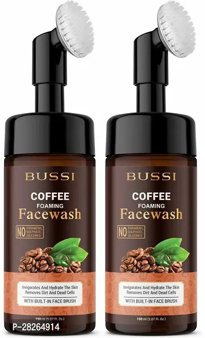 Premium Coffee Brightening Foaming With Silicon Face Massage Brush, Blackhead Removal, Deep Cleansing and De-Tanning Coffee Face Wash Pack Of 2-thumb0