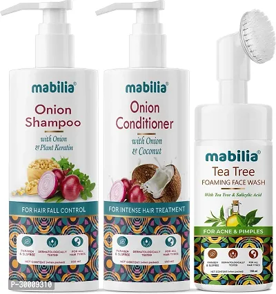 Hair Care Kit (Onion Shampoo + Onion Conditioner + Tea-Tree Face Wash) Pack Of 3