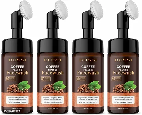 Premium Coffee Brightening Foaming With Silicon Face Massage Brush, Blackhead Removal, Deep Cleansing and De-Tanning Coffee Face Wash Pack Of 4