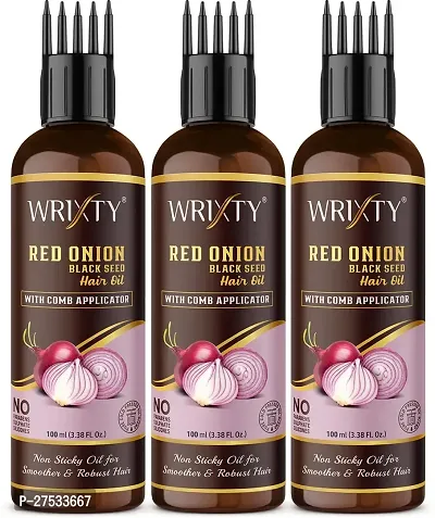 Red Onion Hair Oil For Hair Growth Anti-Hair Fall Anti-Dandruff All Natural Ingredients With Comb Applicator-100 Ml Each, Pack Of 3-thumb0