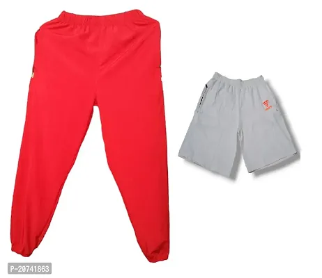 Men's Red Track Pant With Light Grey Shorts-thumb0